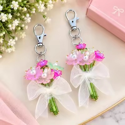Mini Crystal Flower Bouquet Charm &amp; Keychain